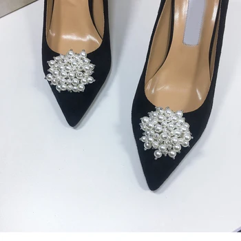 

US4-10 Womens Pointed Toe Pearls Decor Stilettos High Heel Pumps Party Low Top Shoes Plus Size Black Wine Red New M12