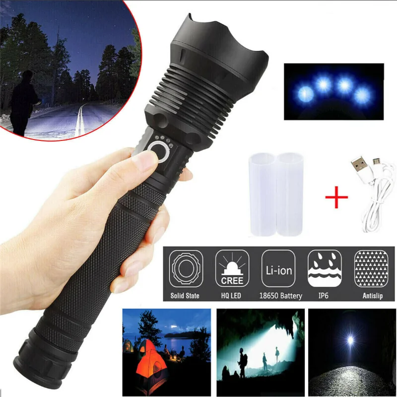 

120000 Lumens Rechargeable XHP70.2 Most Powerful LED Flashlight USB Zoom Torch Camping Hiking Flashlight Outdoor Tool