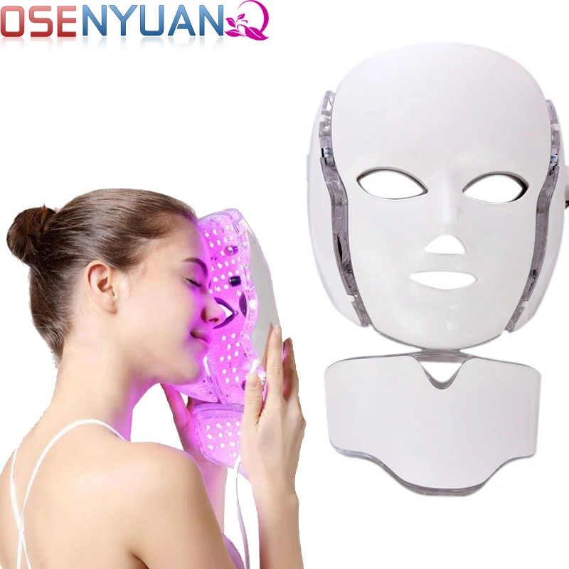 

7 Colors LED Light Microcurrent Facial Mask with Neck Skin Rejuvenation For home Anti Wrinkle Acne Photon Therapy Skin Care