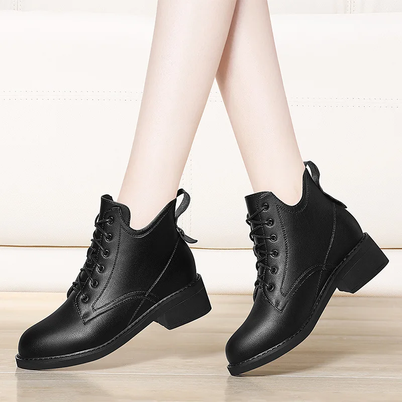 

Gold Lines Rabbit Lace-up Martin Boots Women's Chunky-Heel Short Boots 2019 Autumn And Winter New Style British Style Students W
