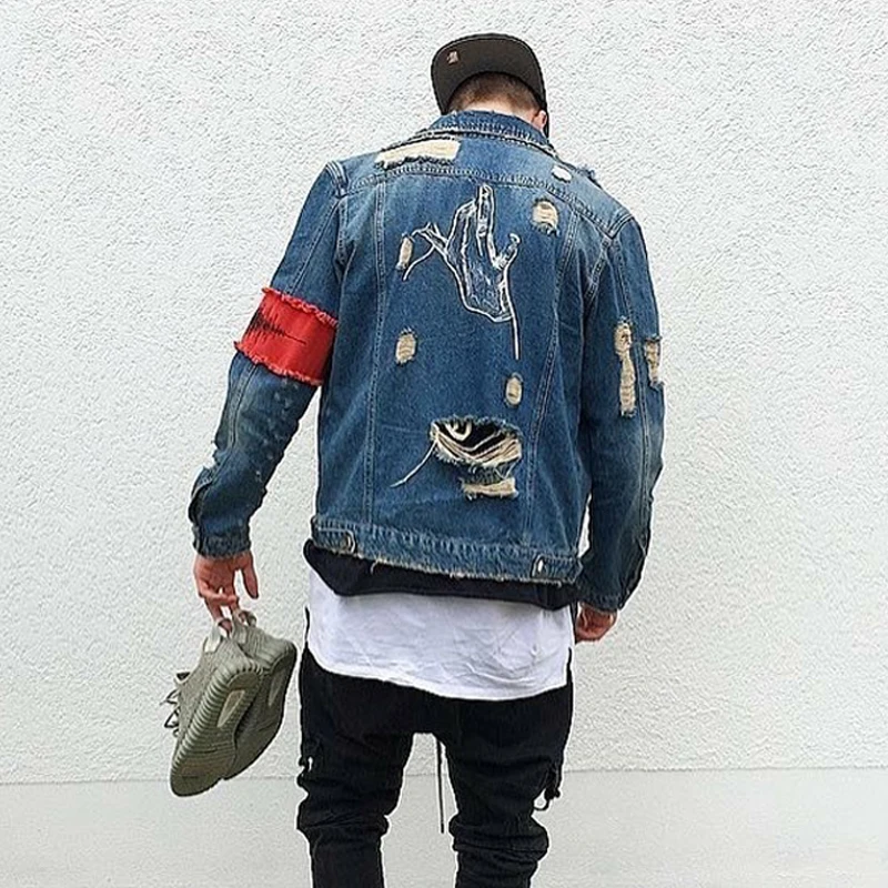 Men's Jean Jackets Streetwear Hip Hop Bomber Jacket Denim Men Brand Ripped Casual Fashion Coat | Мужская одежда