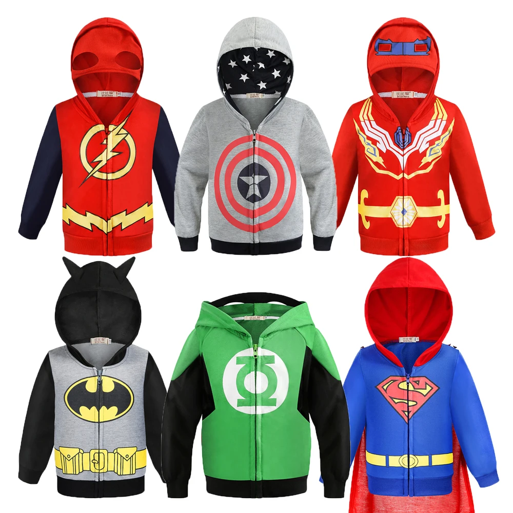  The Avengers Boy Hoodies Sweatshirt Captain America Iron Man Batman The Flash Spider-Man Coats For 