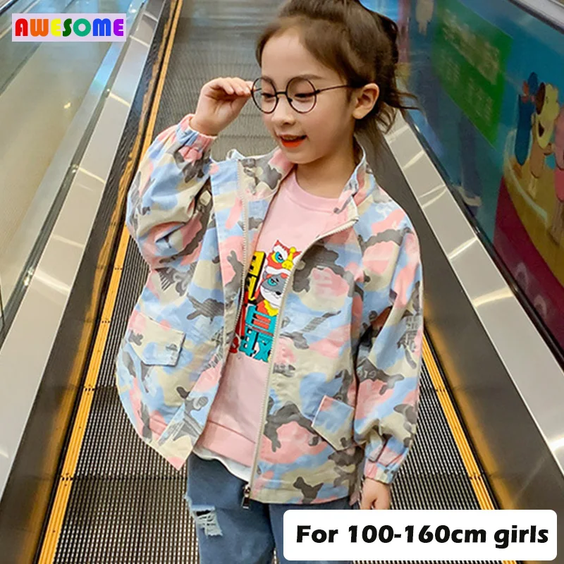 

2020 New Spring Clothes Little Kids Windbreaker Coat for Teens Girls Jacket Camouflage Green Pink Jackets Outwear for 8 10 to 12