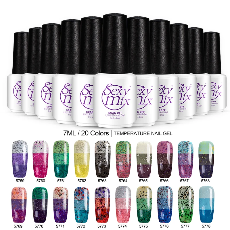 

SexyMix 7ml temperature change gel nail polish 45 color bling chameleon manicure uv gel lacquer soak off nail glue varnishes