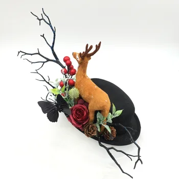 

European deer horn Fruit Fascinator Hat Hair Clip Christmas antler Headwear For Women Fancy Show Party Ladies Hair Accessories