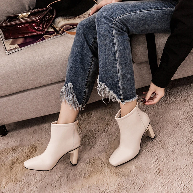 

Women Comfortable High Heel Boots New Arrival Female Soft Leather Ankle Boots Women Spring Autumn Ladies Shoes