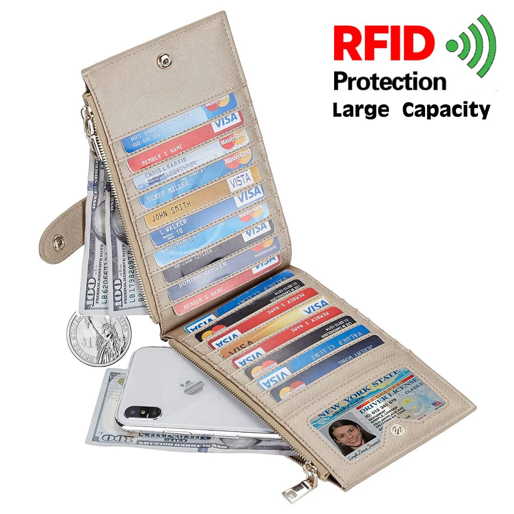 

Women's Best Rfid blocking Wallet Genuine Leather Busines Thin Security Credit Card Wallet Slim Pocket Rfid Wallets for Women