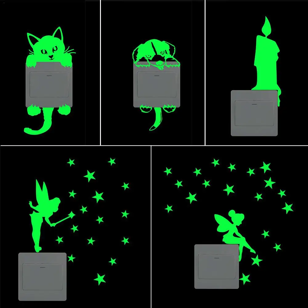 

Cartoon Luminous Candle Cat dog Wall Sticker Home Luminous Switch Sticker Glow in the Dark Home Decor Kids Room Decoration Stick