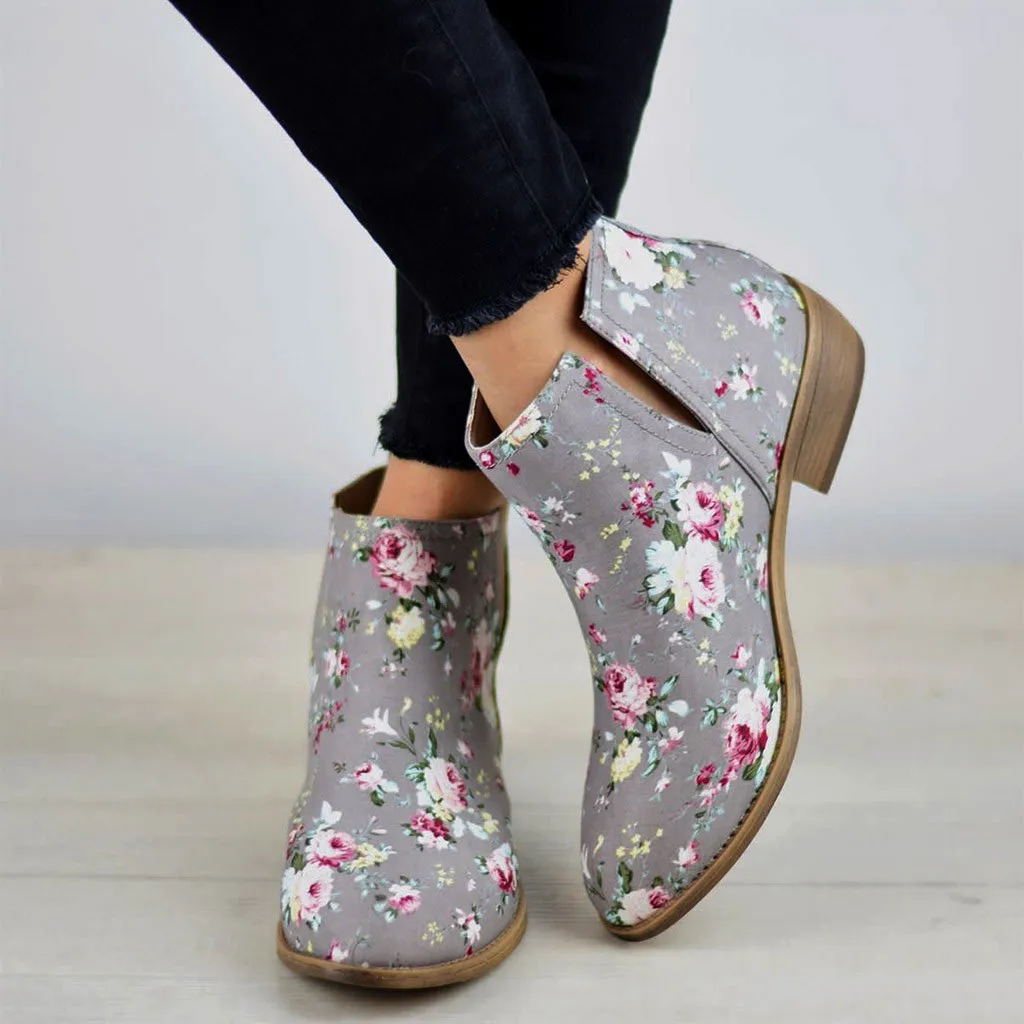 

Women's leather boots Soft Bottom Comfortable Fashion Girls Floral Thick Ankle Short Boots Bootie Casual Shoes chaussures femme