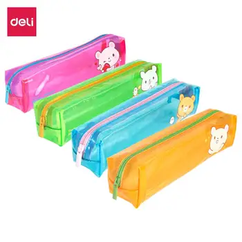 

DELI Pencil Pounch Bags Box Case Transparent PVC Bag cute cartoon colorful Small Storage School Supplies EZ85802