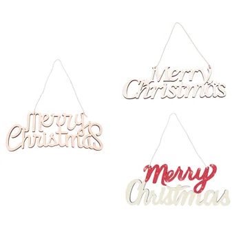 

3pcs Merry Christmas Sign Christmas Hanging Ornaments Wooden Wall Decor