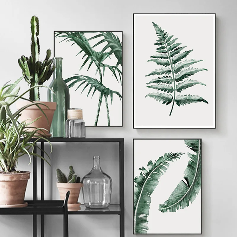 50x75cm---Wall Art Picture Watercolor Tropical Plant Leaf Poster Nordic Style Canvas Print Painting Modern Scandinavian Home Decoration