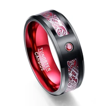 Новое поступление, мужские кольца с серебряным драконом и красным цирконием, обручальные кольца из карбида вольфрама, кольцо Anillos Para Hombres