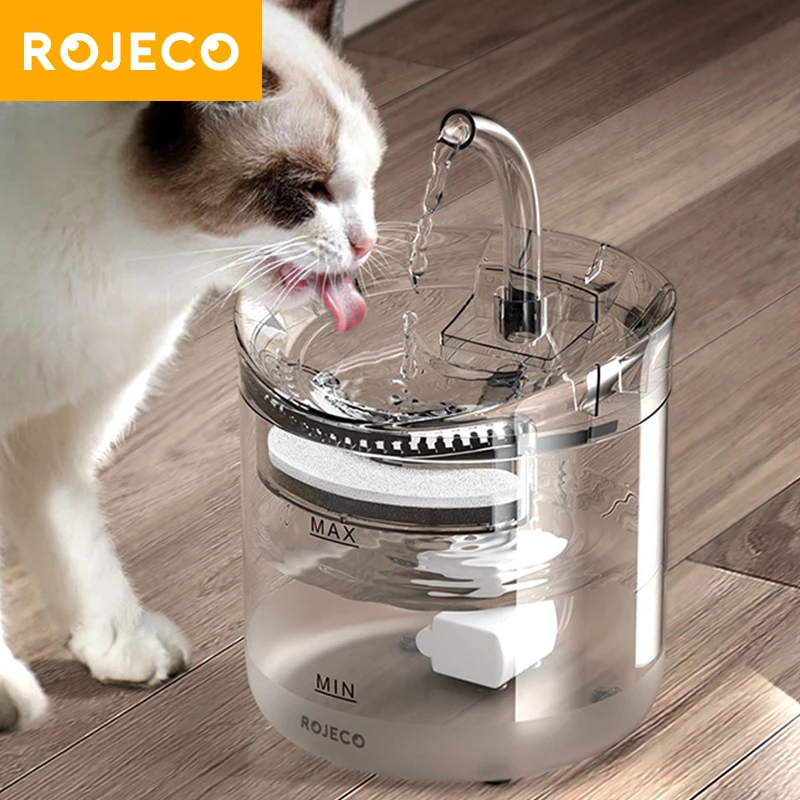 ROJECO Cat Water Fountain Filter Automatic Pet Water Dispenser For Cat Accessories Auto Sensor Drinker For Cat Drinking Fountain