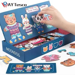 Crianças brinquedos de madeira combinando jogo de quebra cabeça animal urso roupas quebra cabeça conjunto crianças educação precoce aprendizagem brinquedos presente para o bebê