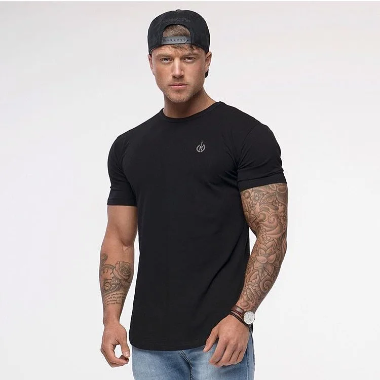 Muscle Dr. Европа и Америка братья рекламируют мужчин t Стиль Спорт Фитнес с коротким рукавом мужчин Slim Fit вырез лодочкой все-Хлопок T-s