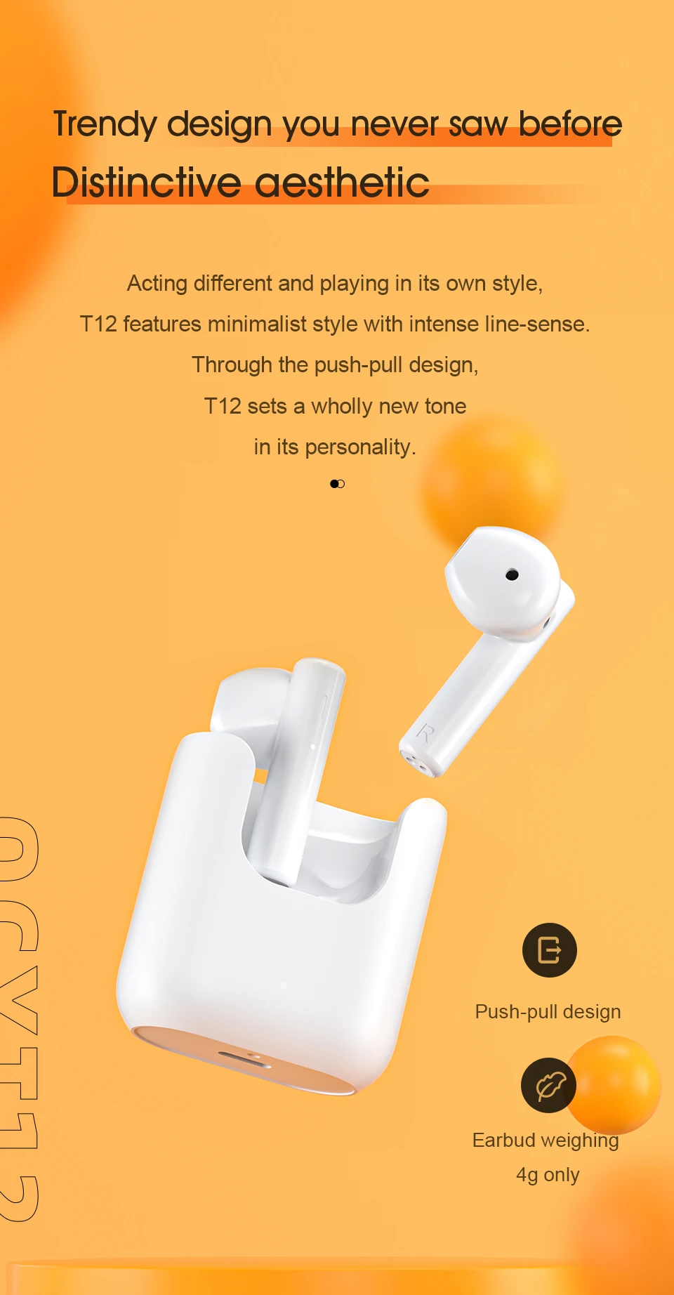 QCY T12 smart wireless earphone semi in ear Bluetooth TWS headphone 13mm driver earbuds low latency headset with MIC HD call wireless headphones with mic