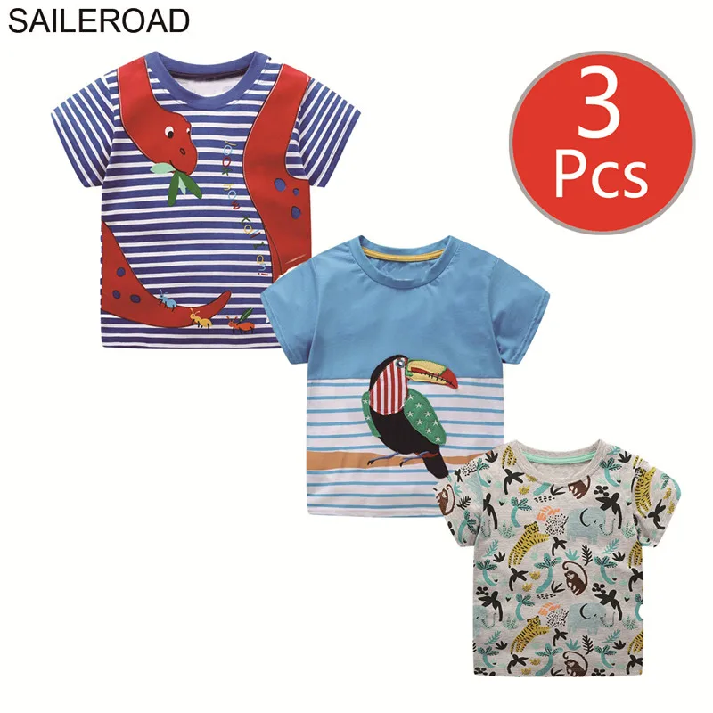 SAILEROAD 3 шт. / Много Детские Футболки Мультфильм Автомобиль Экскаватор Дети Топы Тис для Мальчиков Одежда Шаблон Динозавров Детские Девочки Рубашки