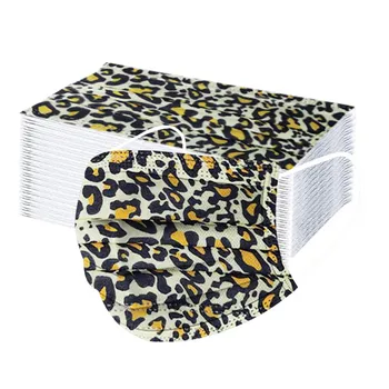 

50pcs Adult Three-layer Disposable Mouth Masks Leopard Pattern Non Woven Fabric Facial Masks Protective Earloops Mouth Cover