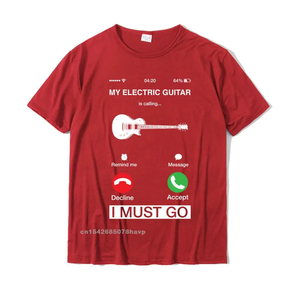 Print Tshirts Plain Short Sleeve Funny Cotton Round Neck Men's Tops Shirt Simple Style Tops & Tees Summer/Fall My Electric Guitar Is Calling And I Must Go Pun Phone Screen Long Sleeve T-Shirt__18407. red