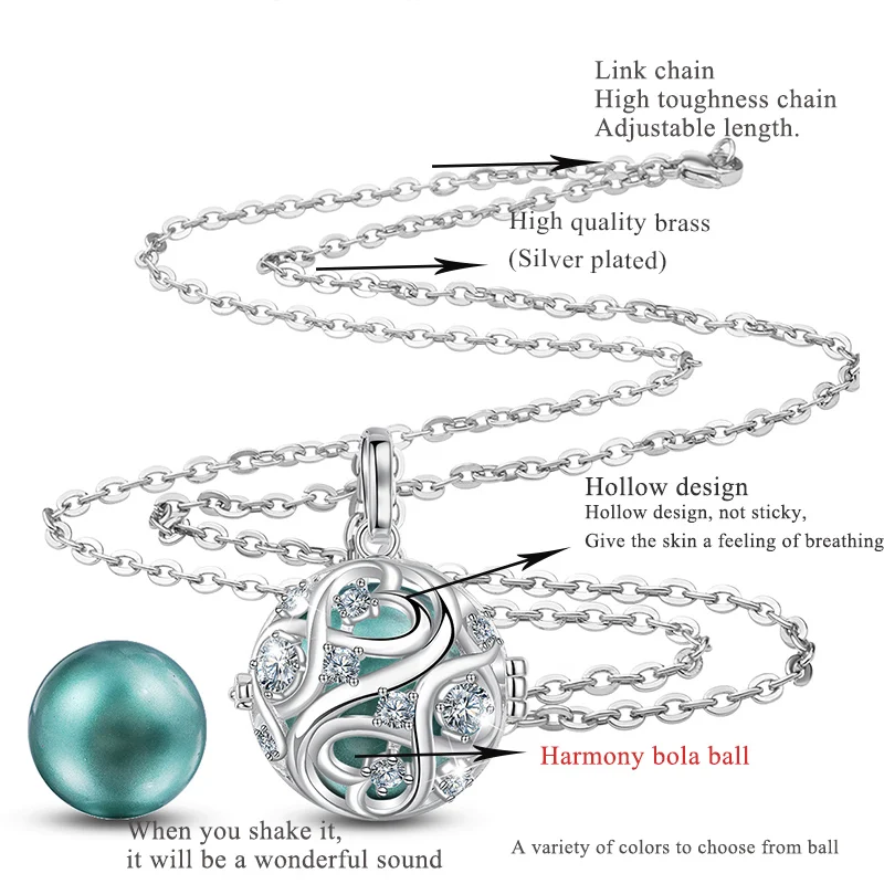 EUDORA 20mm Unique Crystal Cage Harmony Ball Musical Pendant Angel Caller Necklace with Infinite knot For Pregnancy Jewelry K363 5