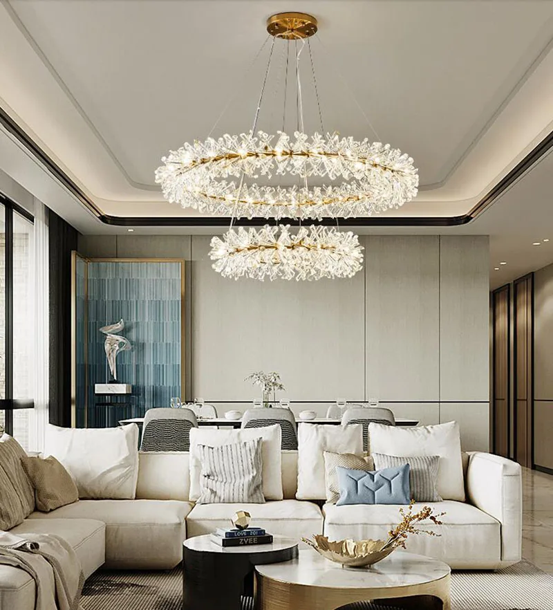 Lustre de Cristal Iluminação e Luzes do Hotel Anel Design Moderno Lâmpada 220v Lustre Led Sala Estar Ac110v 6 Anel design moderno lustre de cristal lâmpada