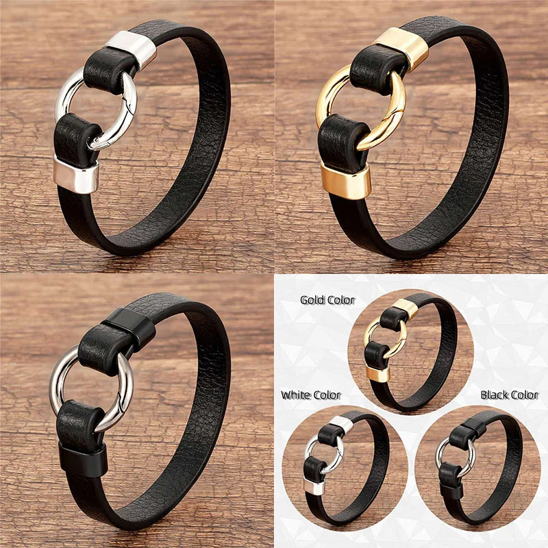 

Clasp Leather Rope Bracelet Gold Metal Round Trendy Genuine Leather Women Men's