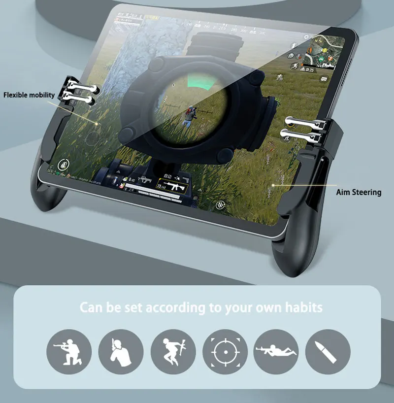  PUBG Controller Six Finger Pubg Mobile Trigger Gamepad Grip L1R1 Aim Button Joystick For Tablet FPS