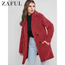 ZAFUL элегантное пальто из искусственного меха для женщин осень зима теплая мягкая куртка женская плюшевая куртка с карманами Повседневная плюшевая верхняя одежда