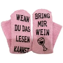 Новинка, женские розовые пушистые носки с забавными словами, теплые чулочно-носочные изделия с изображением винного кофе и шоколада, 95AB