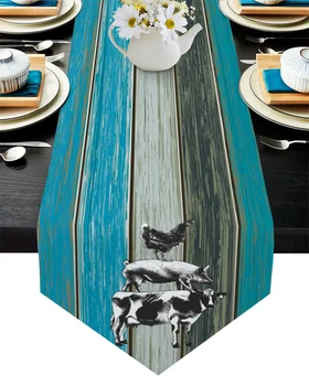 

Farm Animal Theme Vintage Wood Grain Table Runner Wedding Table Decor Flower Cake Tablecloth and Placemat Christmas Decor
