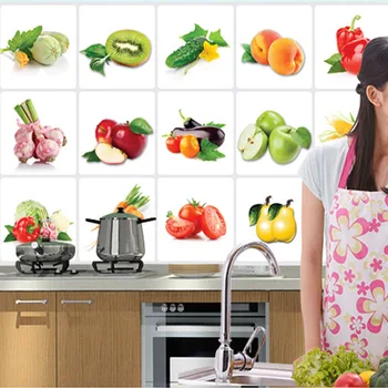 

Fruit Pattern Kitchen Wall Stickers For Smoke Exhaust Cabinet Foil Oilproof Waterproof Tile Sticker Kitchen Home Decoration