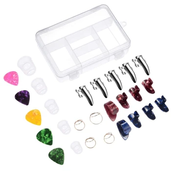 

Guitar Accessories Kit Including 18 Pieces Thumb and Finger Picks (3 Types),5 Pieces Clear Finger Protectors and 5 Pieces Standa