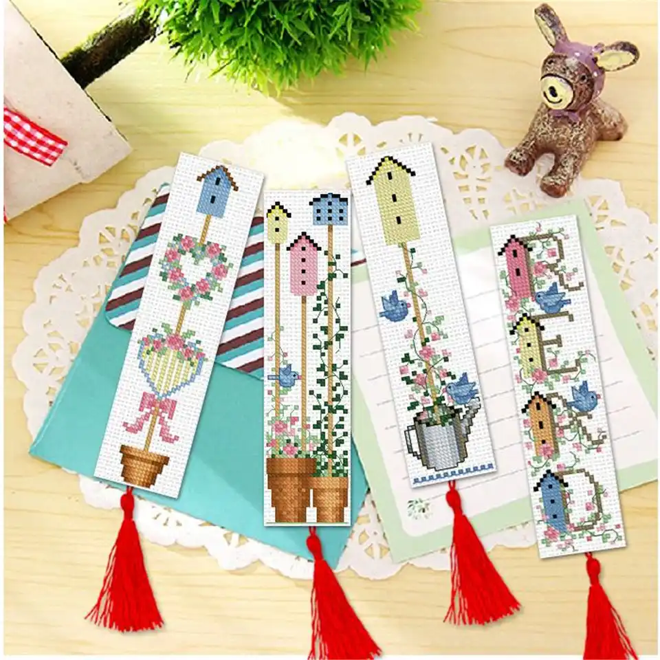 DIY Craft Stich Cross Stitch Bookmark Flower Plastic Fabric Needlework