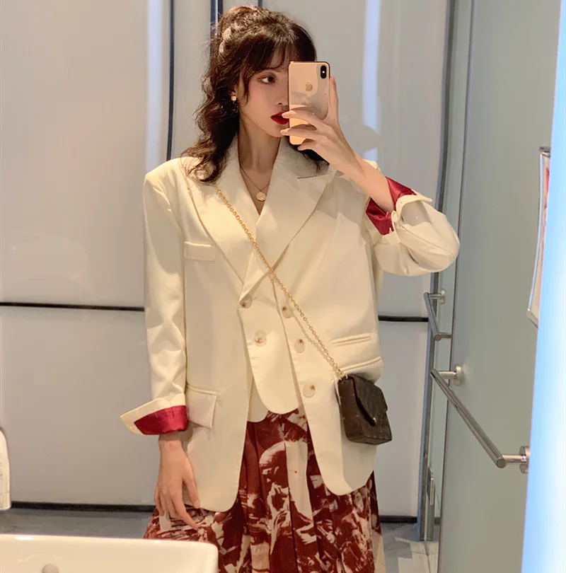

Photo Shoot Korean Style Sense of Design Small Numerous Net Red Suit Jacket Women's Autumn Versatile Loose-Fit Blazer Half-lengt