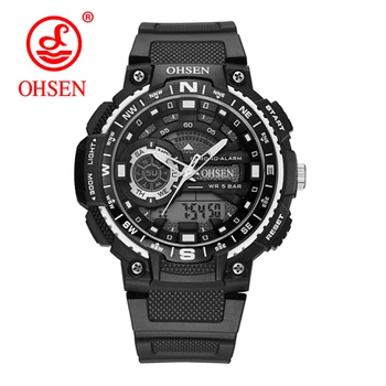 

OHSEN Brand Men Sports LED Watches Dual Display Analog Digital Quartz Wristwatches Waterproof Swimming Military Electronic Watch