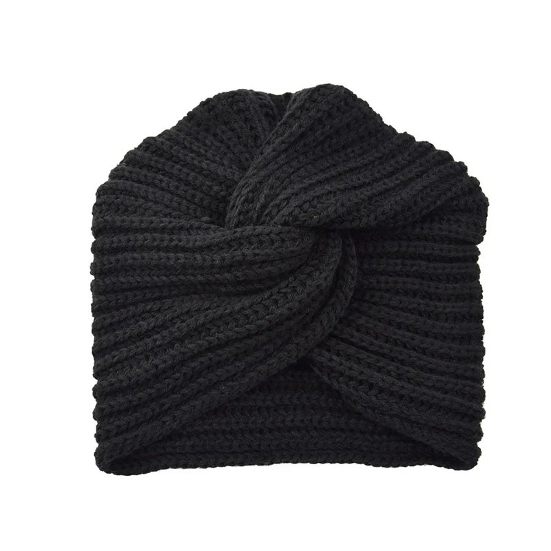 Кашемировые эластичные шапки с перекрестными ремешками на осень и зиму, повседневные теплые мягкие удобные мусульманские шапки-тюрбан, женские шерстяные вязаные шапки - Цвет: Черный