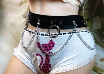 

Hot Sale Fashion Ladies Metal Ring Waist Strap Street Dance Decor Faux Leather Sexy Chain Belt For Women