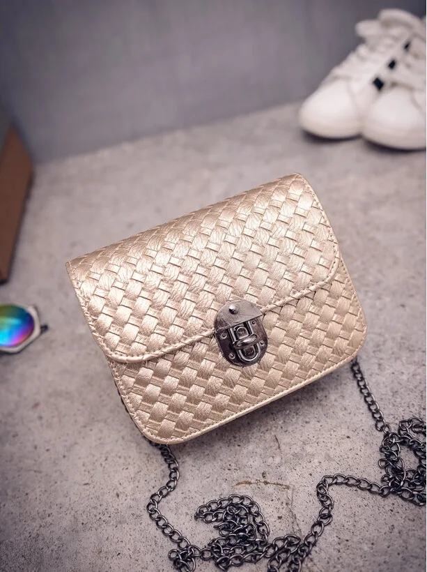 

New Style Fashion Pu Indentation Weave Pattern Square Sling Bag Chain Lock Women's Casual Oblique Bag Shoulder Bag WOMEN'S Bag