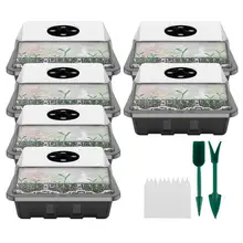 Caja de difusión para invernadero, 12 celdas, bandeja para plantas, Mini invernadero de interior, con tapa y ventilación, 6 unidades