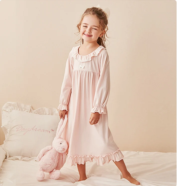 Girls Dress Girls Nightgowns Kids Nightgowns Vintage Children Sleepwear Girl Lolita Dress O Neck Princess Pajama Nightdress Cute Cotton Toddler Kid Ruffles Nightgowns 11T