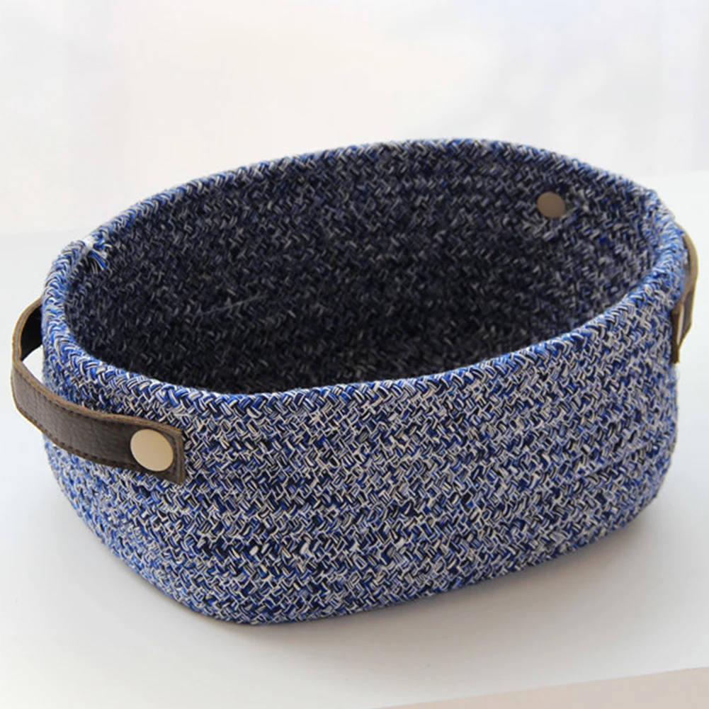 Navy Blue Универсальная Удобная для переноски Бытовая хлопчатобумажная веревка тканая практичная ручной работы органайзер для игрушек Большая вместительная корзина с ручкой для хранения - Цвет: Navy Blue