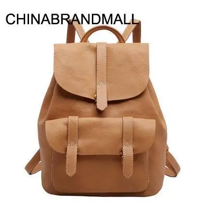 

Classic unisex large genuine leather backpack cow skin soft rucksack