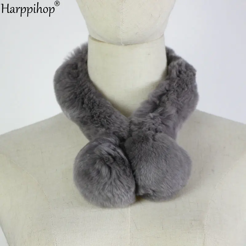 Harppihop* Зимний женский шарф из натурального меха модный шарф из кроличьего меха имеет различные цвета на выбор - Цвет: dark grey