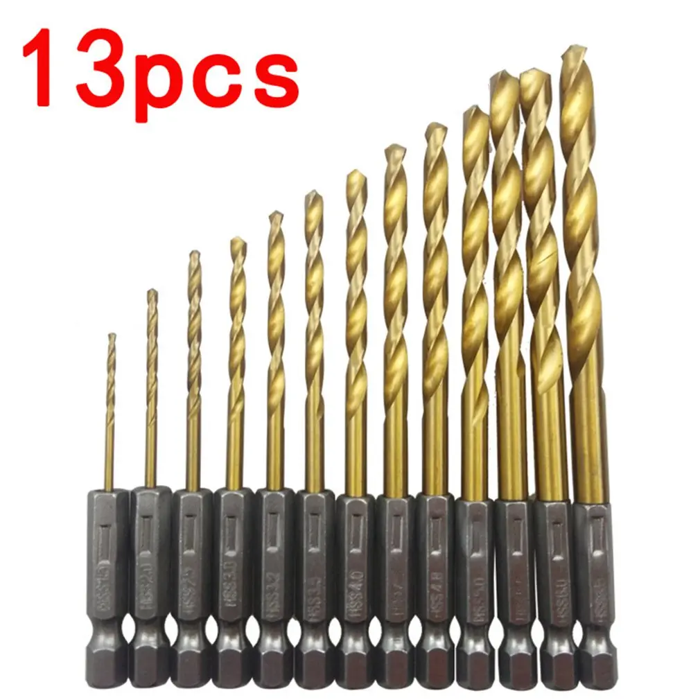 13 Pcs / Lot Hss Titanium Coated Drill Bit Set 1/4 Hex Shank 1.5-6.5 Mm 13pcs set Neutral shank drill | Инструменты