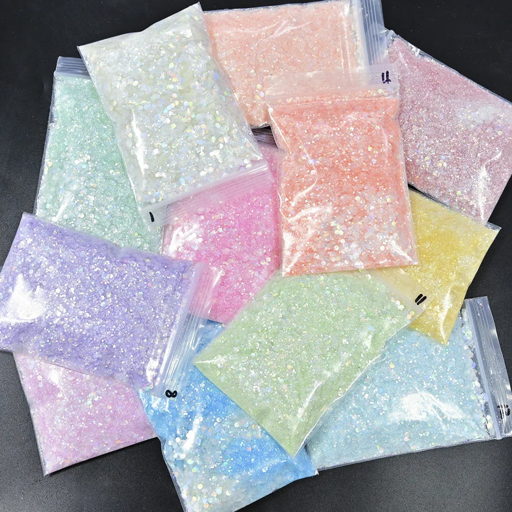 50g Chunky Glitter Holographic Iridescent Opal Fairy Drops Nail Art Unicorn Cosmetic Mixed Hexagon Sequins Manicure Glitter  &*&
