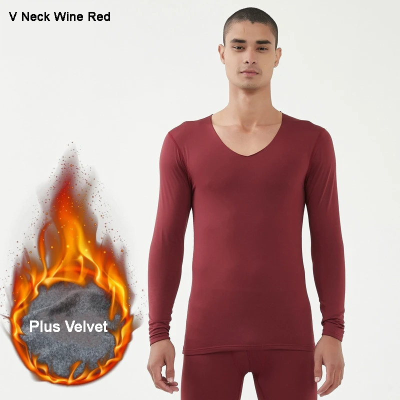 V wine red set Fanceey V образным вырезом зимнее термобелье для мужчин кальсоны для мужчин осень зима рубашка брюки наборы теплый толстый плюс бархат Размер M-XXXL - Цвет: V wine red set