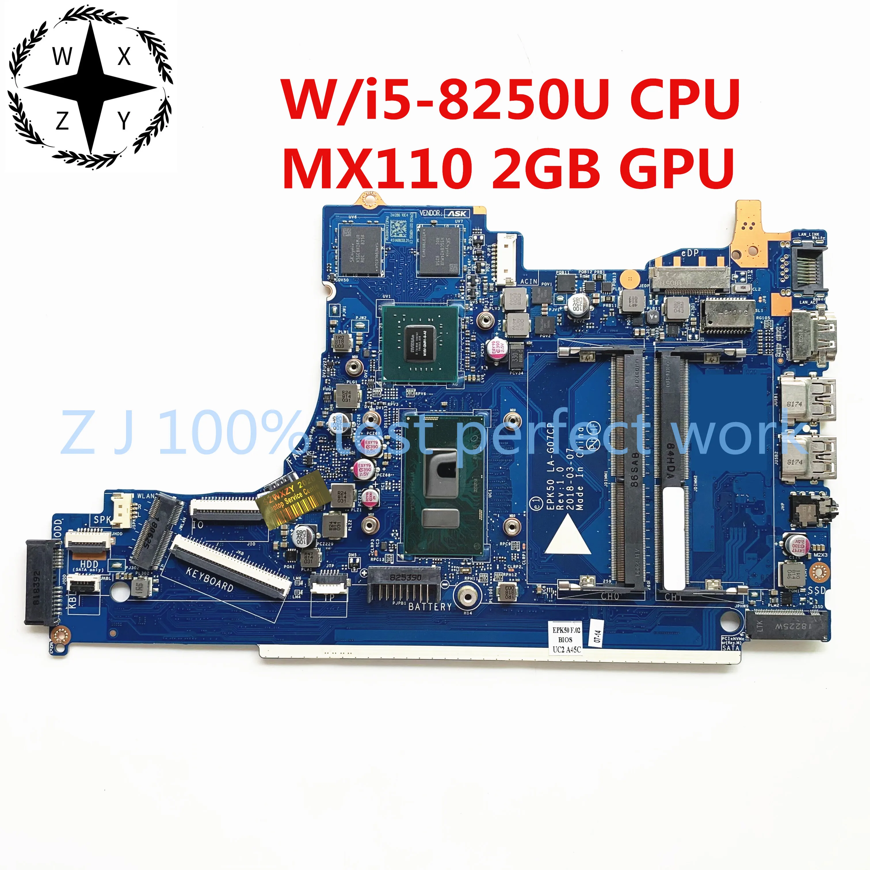 Для HP 15-DA Материнская плата ноутбука L20362-601 L20362-001 с i5-8250U Процессор MX110 2 Гб EPK50 LA-G07CP