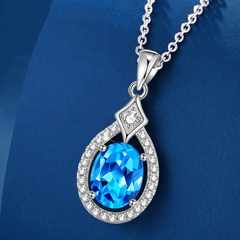 

Новое поступление, Кристальное ожерелье с голубой каплей воды для леди, аксессуары для юбилея, Трендовое ожерелье из стерлингового серебра 925 пробы, Женские Ювелирные изделия