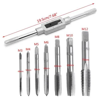 

8pcs Hand Screw Thread Metric Plug Tap Set M3 M12 Workshop Equipment Hand Tools Adjustable Tap Wrench